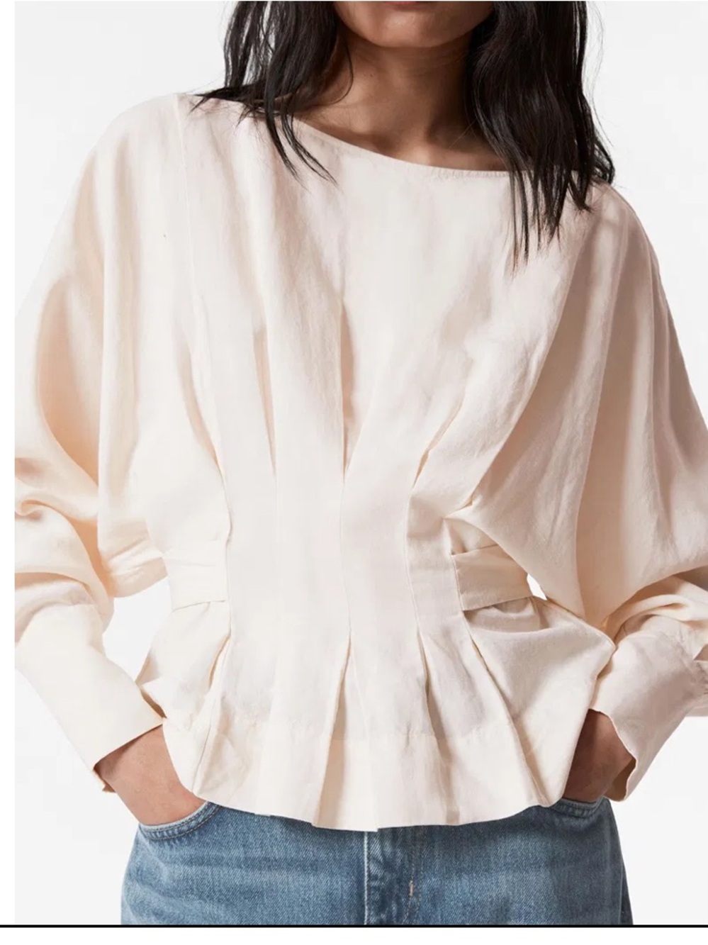& other stories pleated boat neck linen blouse